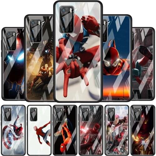 Spider Man Iron Man Tempered Glass Cover For P40 P30 P20 P10 P Smart Z Pro Plus Lite 2019 2020 2021 Phone Case Coque