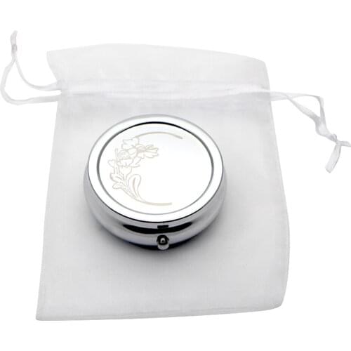 Engraved Silver Chrome Pill Box Engraved Free! Pill Box Organiser Great Gift and comes with Bag