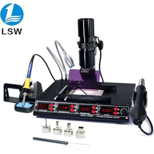 YIHUA 1000B 3 Functions in 1 Infrared Bga Rework Station SMD Hot Air Gun+75W Soldering Irons+540W Preheating Station 110V/220V