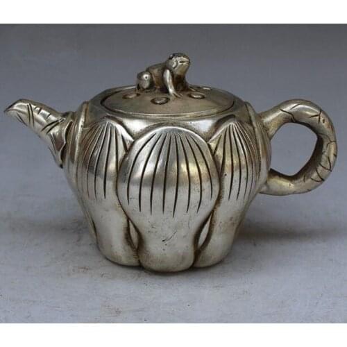 China White copper frog lotus teapot crafts statue