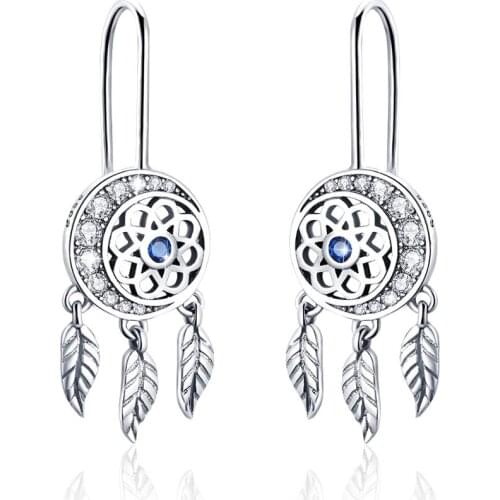 ANNA QUEEN Vintage Dream Catcher Holder Drop Earrings Cubic Zirconia Jewelry Gift for Women BJ0122