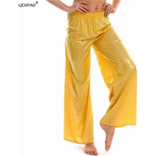 LJCUIYAO Women New Summer Wide Leg Pants Casual Loose High Elastic Waist Wide Leg Shiny Pants Loose Elasticated Shiny Trousers