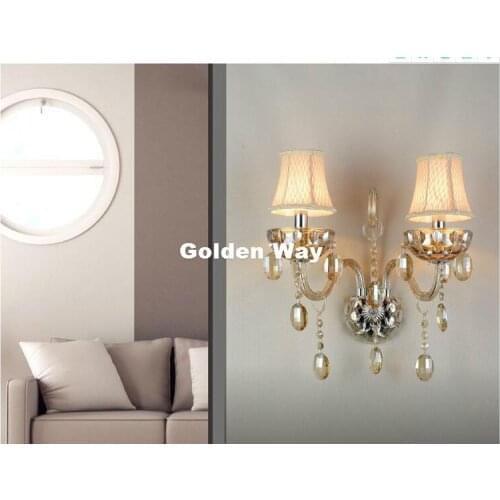 Modern European Cognac Color Crystal wall Lamp luxury Bedroom Bedside Wall Candle E14 K9 crystal Wall Scones AC 100% Guaranteed