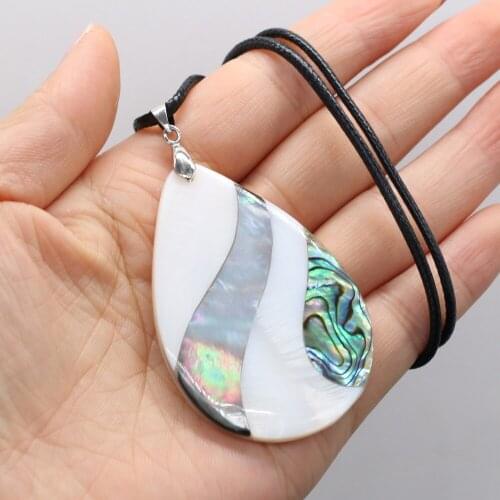 Natural Shell Necklace With Drop-Shaped Stripe Pendant Leather Cord 2MM Charms For Elegant Women Love Romantic Gift