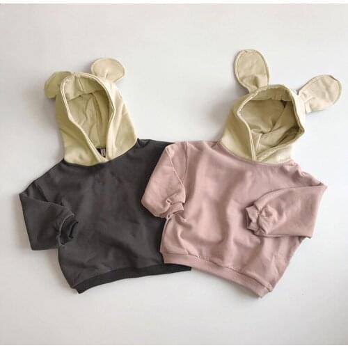 2020 autumn and winter boys and girls thin fleece hoodie rabbit ears bear ears cute hooded plus fleece sweater70C161
