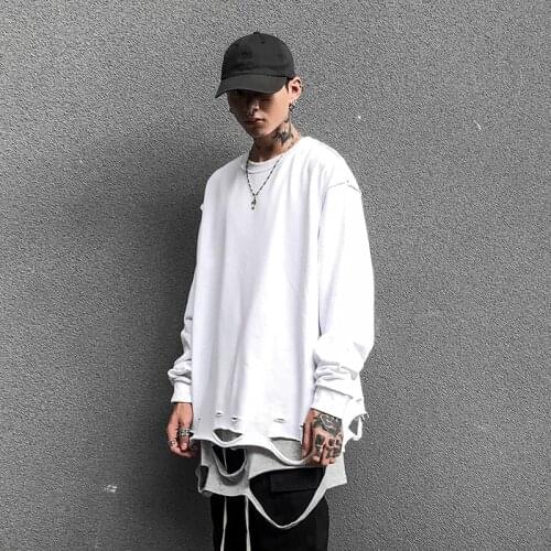 OVERSIZE hip-hop loose dark black wind high street funeral hole frayed pullover sweater net red wind jacket