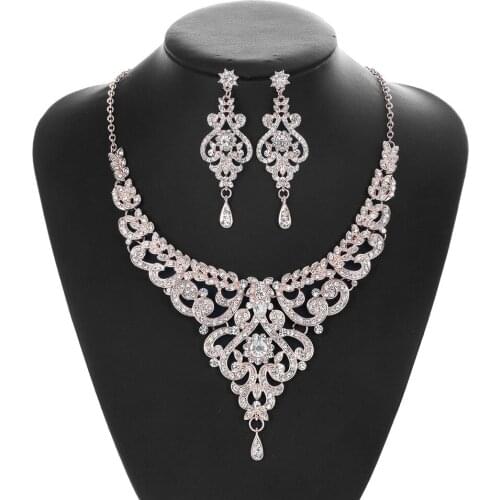 Rose Gold Necklace Earrings Jewelry Wedding Dinner Accessories set 2021 New European And American