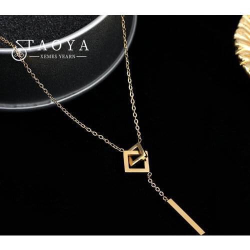 Design Sense Geometric Elements Square Buckle Stainless Steel Short Necklace Korean Fashion Jewelry Sexy Neck Chain For Woman