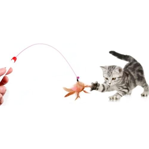 Plastic Rod Wand Cats Interactive Stick Pet Supplies Cat Toys Funny With Small Bell Feathers Cute Funny Colorful