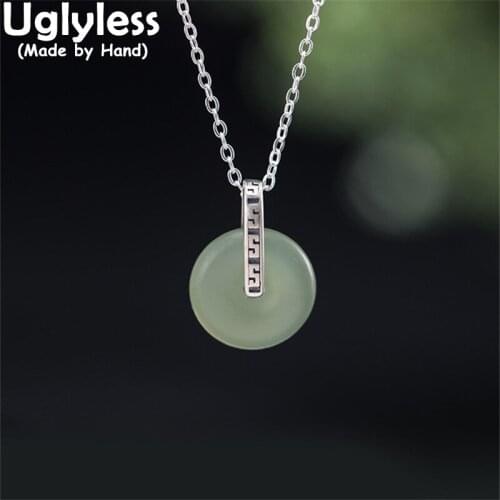 Uglyless Minimalism Peace Buttons Jade Pendants Necklaces Women Thai Silver Ethnic Necklaces 925 Silver Gemstones Jewelry +Chain