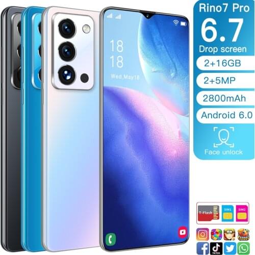Rino7pro Cellphone MTK6580 Phones 4-core 6.7inch Water Drop Screen 2800mAh Cell phones 3G Phone 2GB+16GB Mobile phone 2MP+5MP