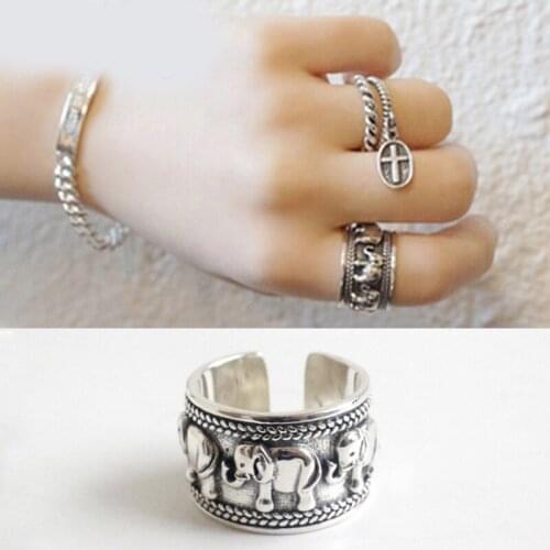 Romantic Charming Open Elephant Ring for Women Vintage Boho Party Rings Gothic Punk Jewelry Gifts for Girls