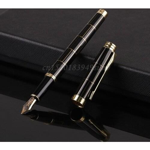 OOTDTY Luxury Mens Grid Fountain Pen 0.5mm Nib Business Writing Signing Calligraphy Pens Office Stationery Supplies