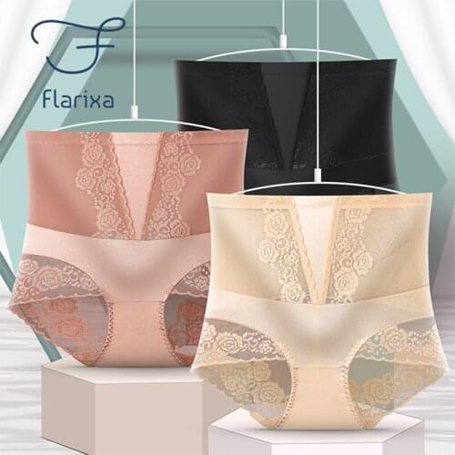 Flarixa Sexy Lace Transparent Underwear Seamless Womens Panties High Waist Abdomen Briefs Thong Breathable Mesh Erotic Lingerie