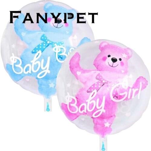 50pcs 24inch Baby Boy Bear or Girl Blue Pink Bubble Bear Foil Balloons Birthday Baby Shower Decorations Kids Toys Ball in Ball