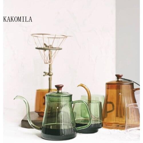 Glass Coffee Hand Punch Pot Coffee Cup Long Gooseneck Spout Kettle Pour Over Coffee Pot With Lid Home Heat Resistant Teapot