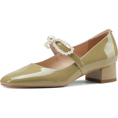 Retro Round Toe Genuine Leather Thick Heels Party Women Shoes Women High Heel Pumps Shoes High Quality Office Ladies Shoes