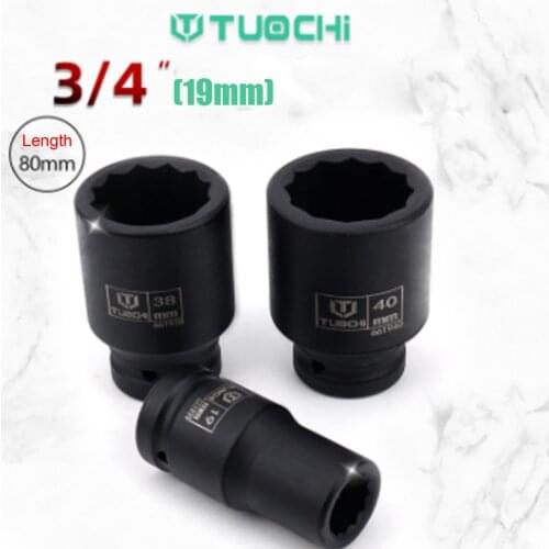 3/4" Drive 80mm Lenght Impact Socket Heavy Duty Torx 12 Point Air Sockets 17-55mm Pneumatic Socket Wrench Head Repair Tools