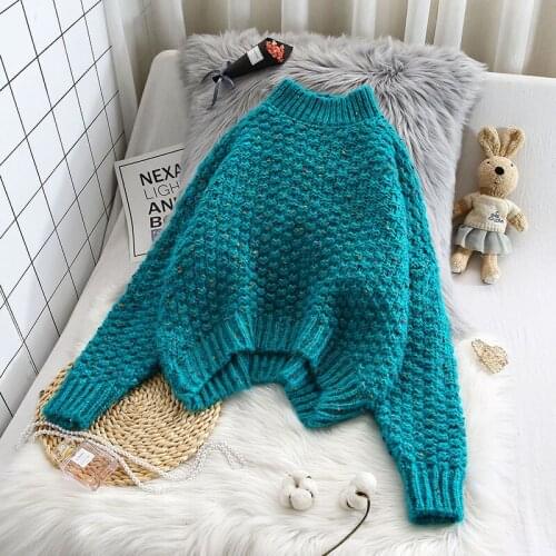 Thicken Loose Knitted Turtleneck Women Sweater Solid Short Empire Female Pulls Outwear Coats Tops