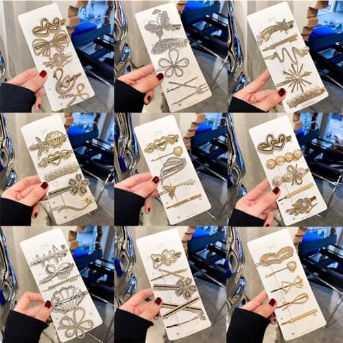 1Set Handmade Pearls Hair Clips Pin for Women Fashion Geometric Flower Barrettes Headwear Girls Sweet Hairpins Hair Accessorie