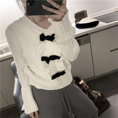2021 spring new women v-neck solid color bowknot sweet knit tops flare sleeve twisted ruffled pullover sweater y892