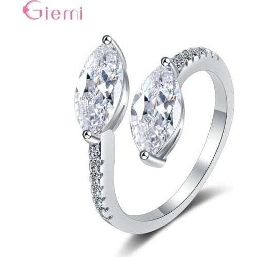 Delicate Micro Pave Zirconia Leaf Rings For Women Trendy New 925 Sterling Silver Jewelry Classic Shinning Open Ring Adjustable
