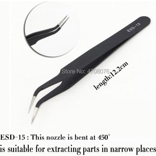 1pc metal anti-static bending straight tip tweezers precision welding electronic ESD tweezers for soldering smd tool