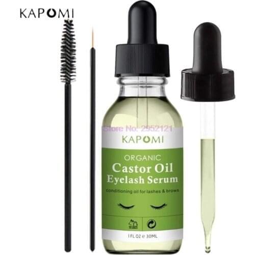 100pcs 100% Pure Organic Castor Oil Eyelash Serum 1 oz Cold-Pressed Natural Eyelash Hexane-freel with Mascara Brushes