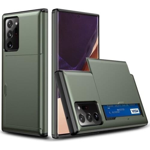 200pcs Dual Layer Credit Card Slot Holder PC+TPU Case For Samsung Galaxy S21 Plus S20 FE Note 20 Ultra 10 Shockproof Armor Cover