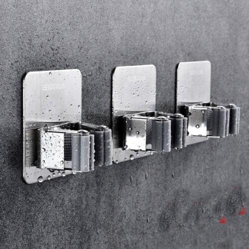 304 stainless steel mop hook free punch mop storage hook bathroom shower bracket Multi-Functional Broom Clip Mop Holder