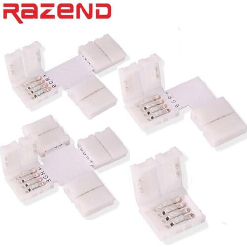 5pcs /lot 4pin RGB LED Connector Clip L T X Shape solderless connecting corner for 10mm PCB board 5050 RGB LED Strip light