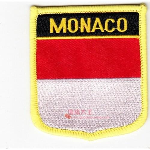 LOTS 5PCS Monaco Shiled Shape National Flag embroidered Tactical patch Badge Iron on Sew on / HOOK backing 7 x 6cm