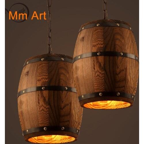 American country loft wood Wine barrel hanging Fixture ceiling pendant lamp E27 light for bar cafe living dining room restaurant