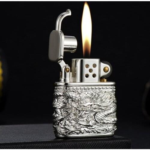 Armor Dragon Bright Silver Kerosene Lighter Pure Copper Business Companion Gift Smoking Accessories for Weed Lighter Vintage