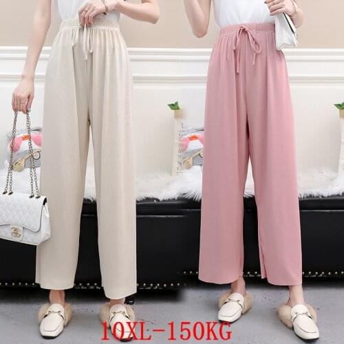 Large size womens pants pocket plus size 7XL 8XL 9XL 10XL summer high waist loose black large stretch trousers sports 52 54 56
