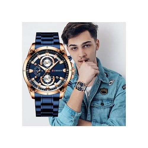 CURREN luxury limited edition stainless steel mens watch, durable and unique three dial design, waterproof quartz mens watch
