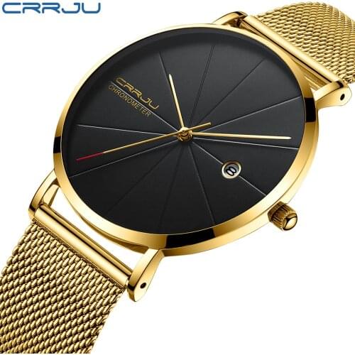 CRRJU 2216 New Men Stainless Steel Watch Water Resist Analog Quartz Ultrathin Wristwatches Business Date Clock Relogio Masculino
