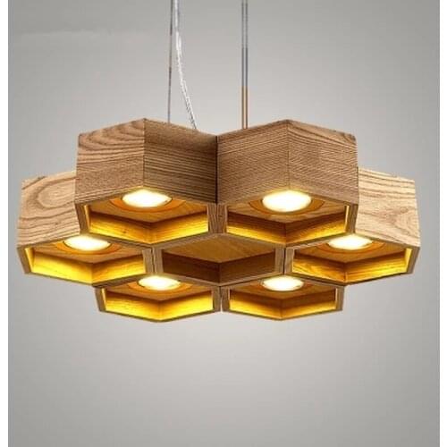 Wood Honeycomb LED Modern Pendant Lamp Indoor Dining Room Foyer Home Adornment Pendant Light 110-240V Free Shipping