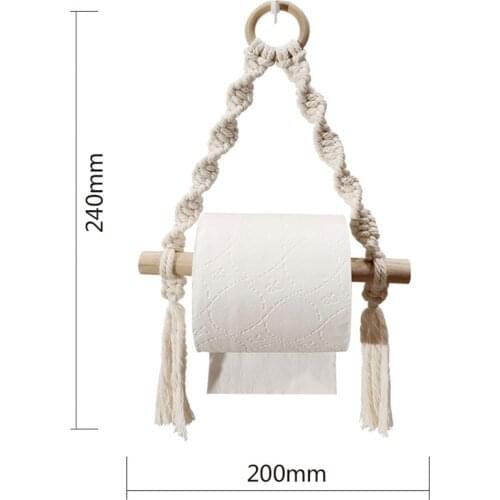Hand Woven Wooden Toilet Paper Holder Bohemian Wall Hanging Room Decor Bathroom Towel Dispenser Home Storage Rack