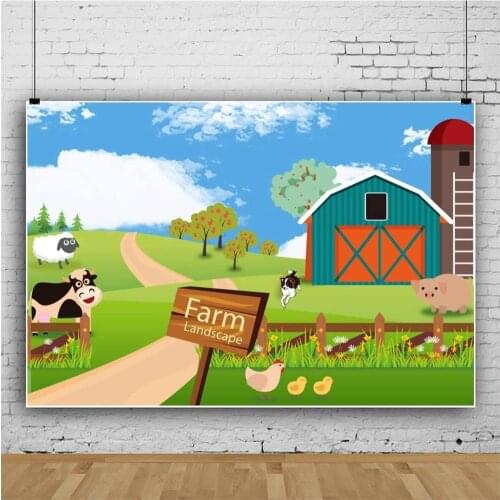 Cartoon Green Warehouse and Lamb Backdrop Photography Background Celebration Photo Booth Studio Decor