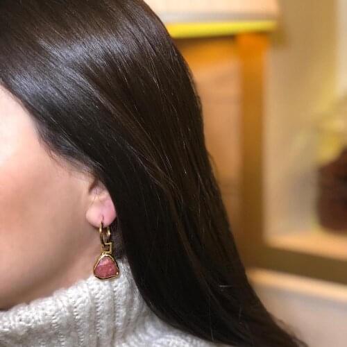 GULCE DERELI, PINK HEART NATURAL STONE EARRINGS, HOOP EARRINGS, CHARM EARRINGS, GIFT BOX, GOLD/SILVER PLATED