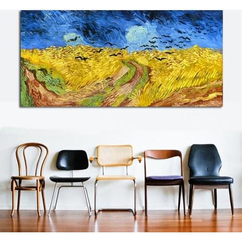 JQHYART Landscape Oil Painting Wheatfield With Crows Modern Canvas Art Wall Pictures For Living Room Home Decor Printed