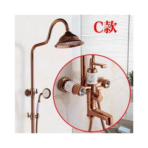 Classic rose gold solid brass polished faucet European golden shower bathroom suite antique lift hot and cold shower