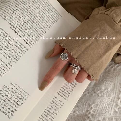 Retro ring fashion chain smiley face index finger heart love Chain cross English letter round card winding goodluck bridal set