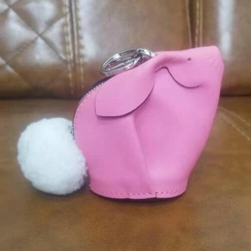 Bunny Coin Purse Cowhide Rabbit Charm Genuine Leather Customize Animal Cute Girls Mini Shaped Bag Wallet Pom Keychain Monogram