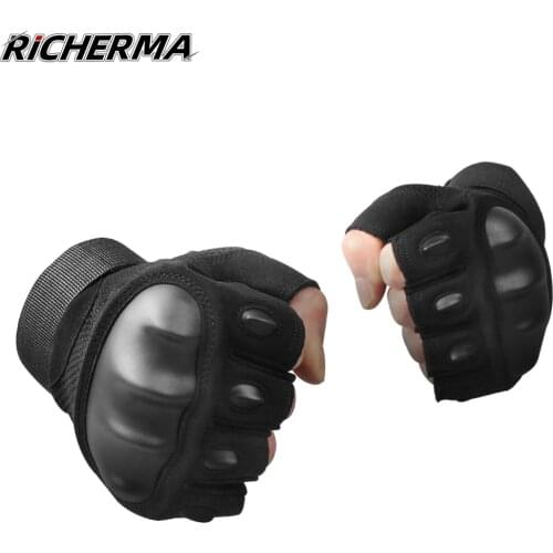 Summer Black Motorcycle Gloves Women Men Hard Knuckles Hand Protection Cycling Gloves Fingerless Motorbike Biker Climbing Gym