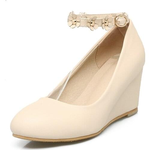 Fashion footwear age season 2019 new high-heeled wedge flower size 43 yards 32 - shallow single shoes