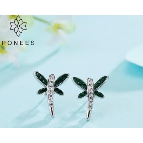PONEES Fashion Simple Dragonfly Earrings Crystal Stud Earrings New Arrival Ear Jewelry For Women Girls Kids Party Christmas Gift