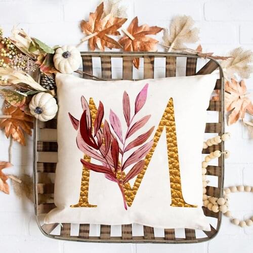 Monogram Alphabet cushion cover Fall Maple Leaves Pillow Fall Autumn Pillow Cover Home Decor cushion 45x45