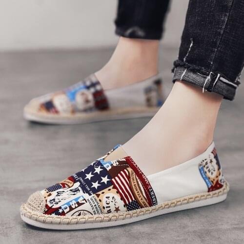 Hot Summer Breathable Slip-On Men Loafers Fisherman Shoes Fashion American Print Men Canvas Shoes Cheap Flat Casual Shoes Men